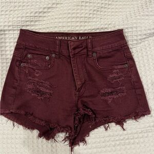 American Eagle Outfitters Women's Dark Red Distressed Jean Shorts